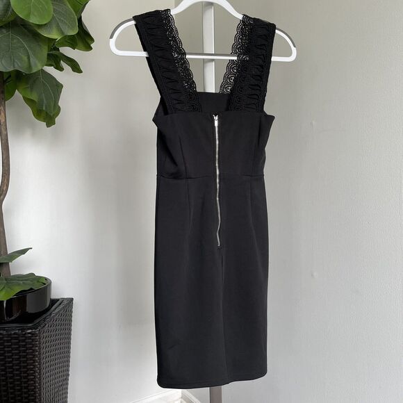Lulu's Black Crotchet Trim bodycon Cocktail Dress Size XS - Picture 6 of 12